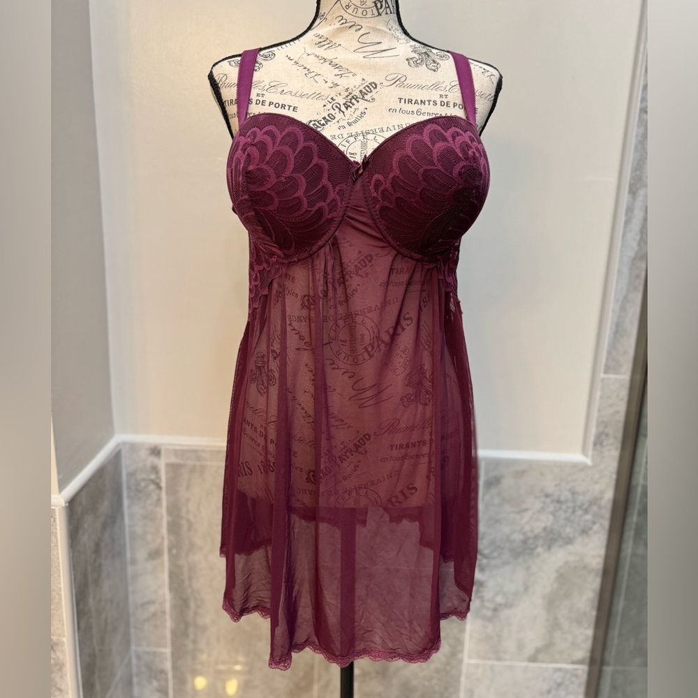 Carrie Amber Women's Babydoll Lingerie Burgundy